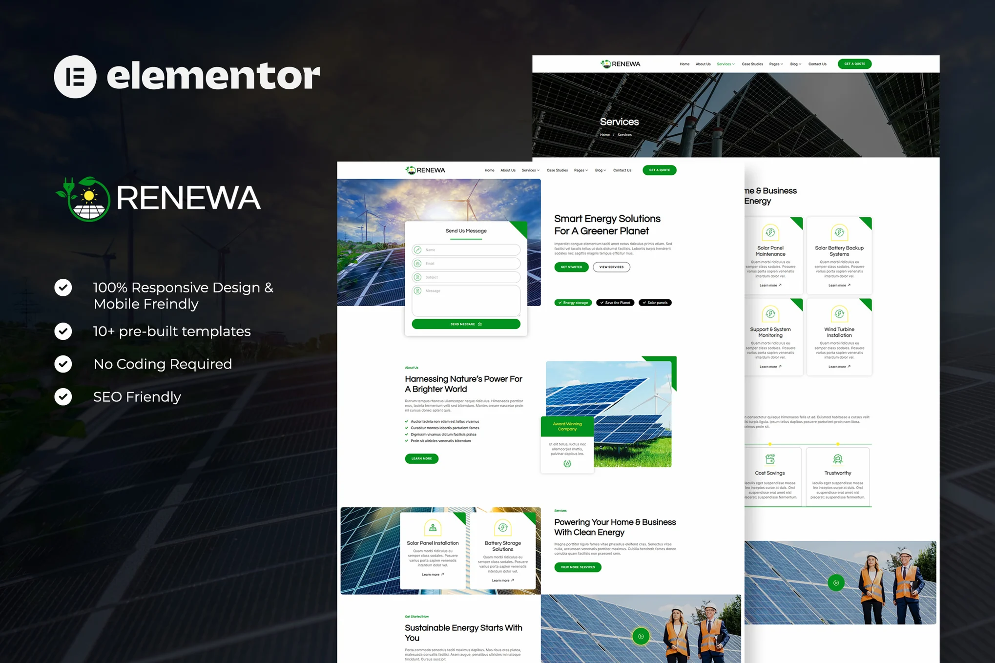 Renewa - Solar & Green Renewable Energy Elementor Template Suite - Photon Flux | Service de réparation WordPress professionnel, couverture mondiale, réponse rapide