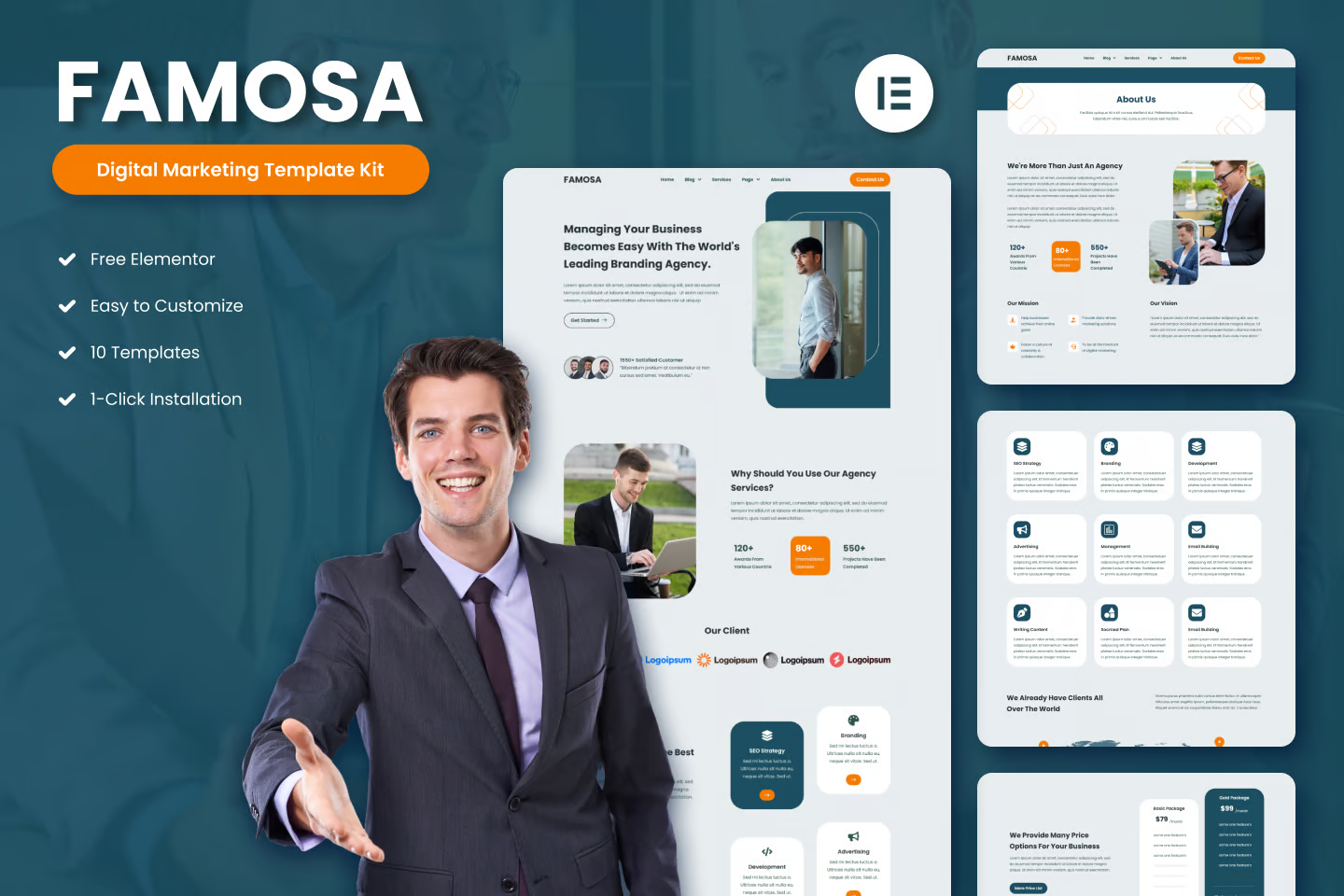 Famosa - Agence de marketing numérique Elementor Template Suite - Photonflux.com | Service de réparation WordPress professionnel, portée mondiale, réponse rapide