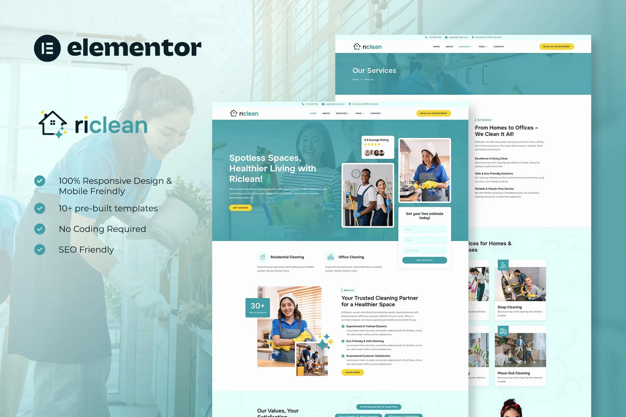 Riclean - Cleaning Services Company Elementor Template Suite - Photon Flux Network | Professional WordPress Repair Service, Worldwide, Fast Response