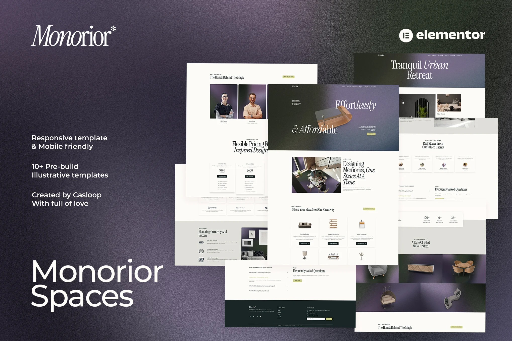 Monorior Space - Gradient Interior Design Elementor Template Suite - Photon Flux | Service professionnel de réparation de WordPress, dans le monde entier, réponse rapide