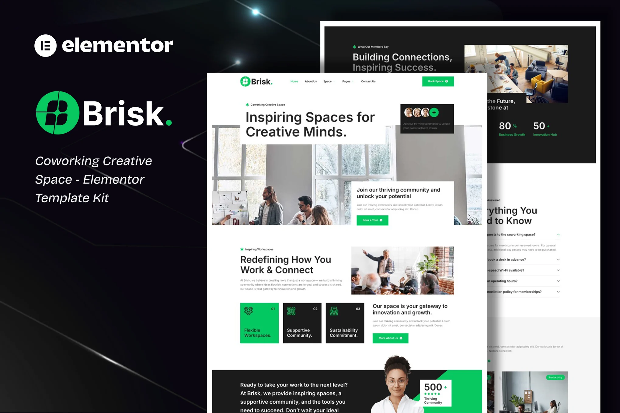 Brisk - Shared Office Creative Space Elementor Template Suite - Photon Flux｜WordPress修理サービス プロフェッショナル、グローバル、迅速対応