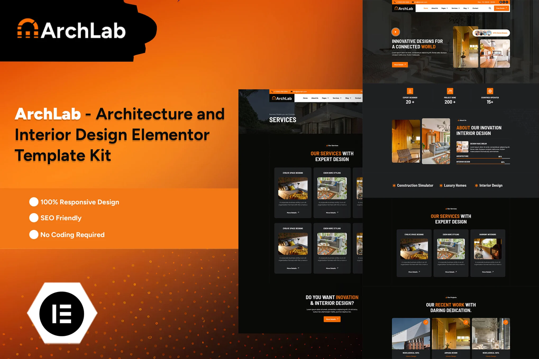 ArchLab - Architecture et design d'intérieur Elementor Pro Template Suite - Photon Flux | Service professionnel de réparation de WordPress, dans le monde entier, réponse rapide