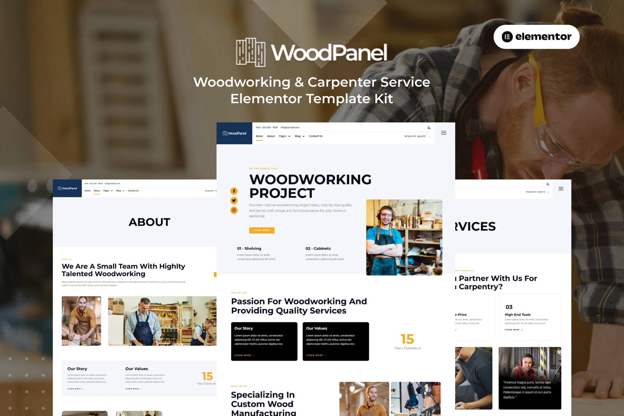 Woodpanel - Woodworking & Carpentry Services Elementor Pro Template Kit - photonwave.com | Professional WordPress Repair Services, Worldwide, Fast Response