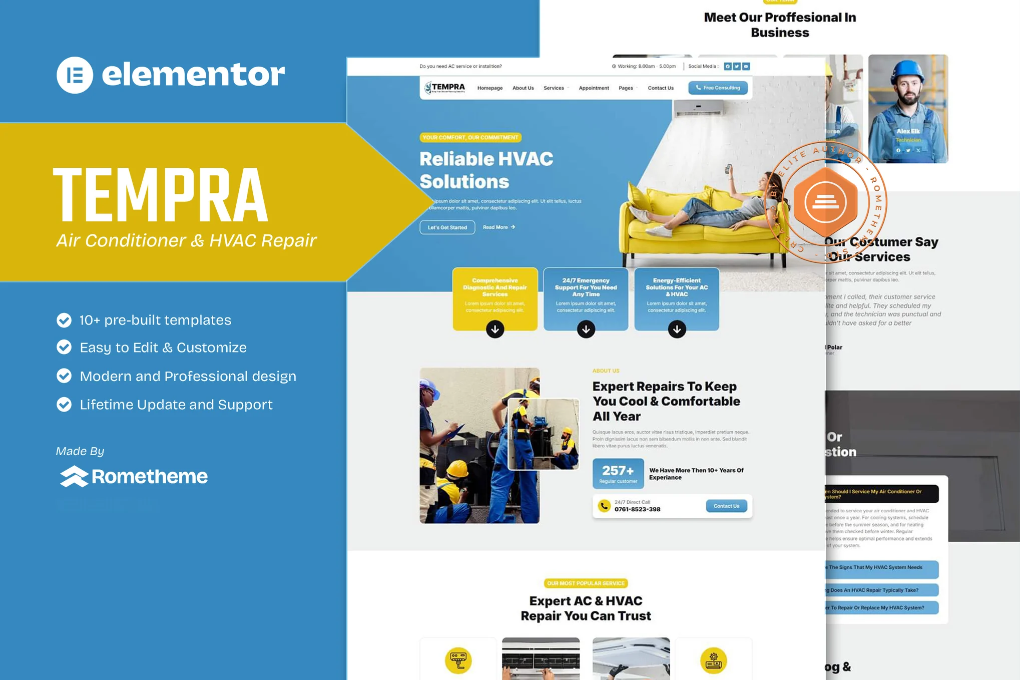 Tempra - Air Conditioning & HVAC Repair Elementor Template Kit - Photon Fluctuation Network | Professional WordPress Repair Service, Global Reach, Fast Response