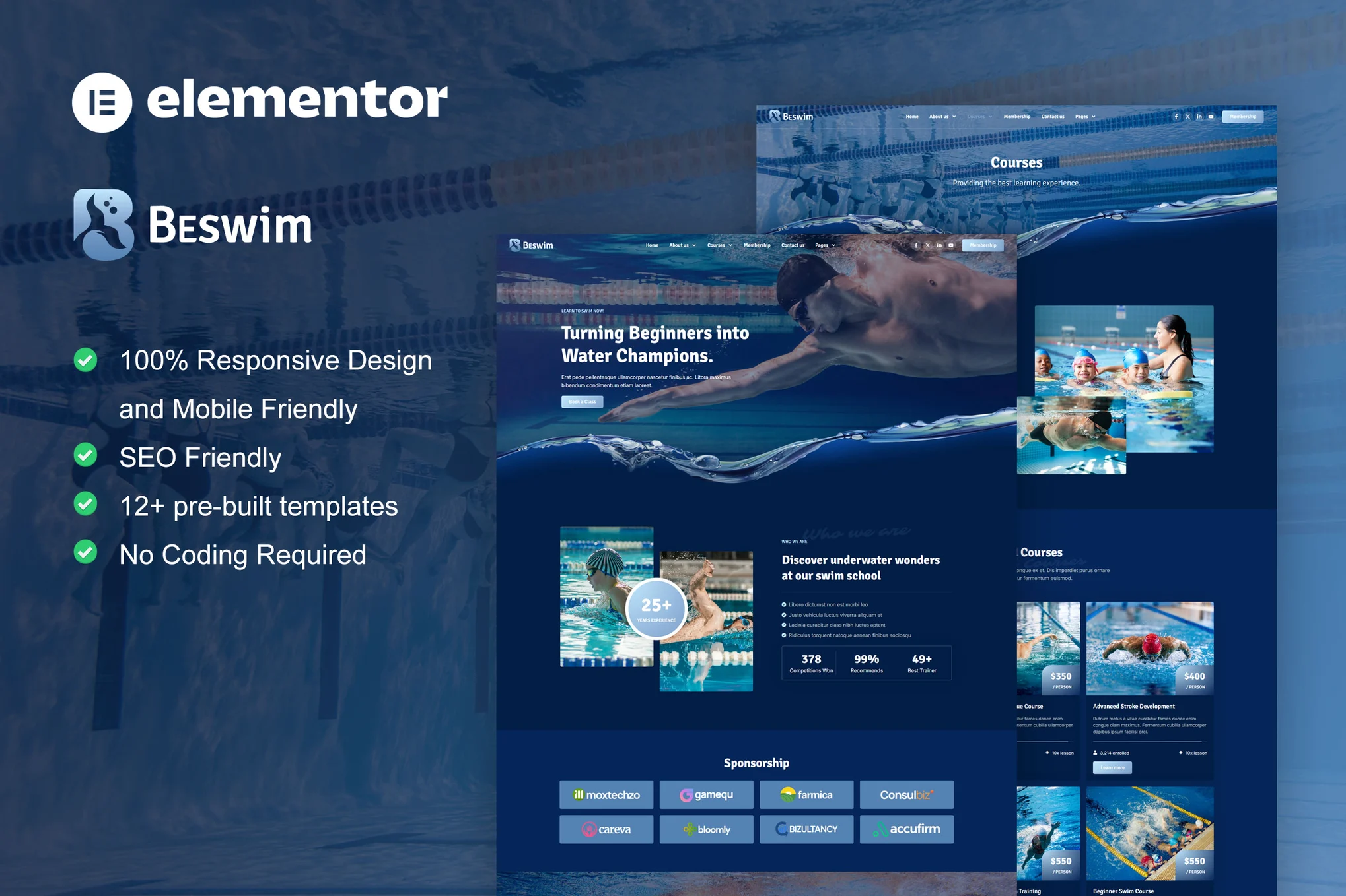 Beswim - Swimming Lessons & Training Elementor Pro Template Kit - Photonwim.com | Servicios profesionales de reparación de WordPress, en todo el mundo, respuesta rápida