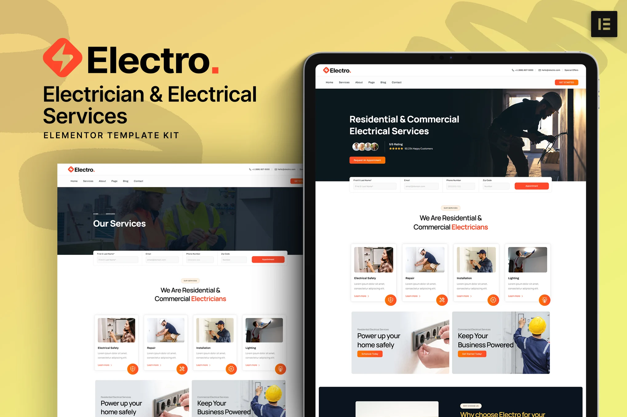 Electro - Electricista y Servicios Eléctricos Elementor Template Suite - Photon Fluctuation Network | Servicios Profesionales de Reparación de WordPress, en todo el mundo, respuesta rápida