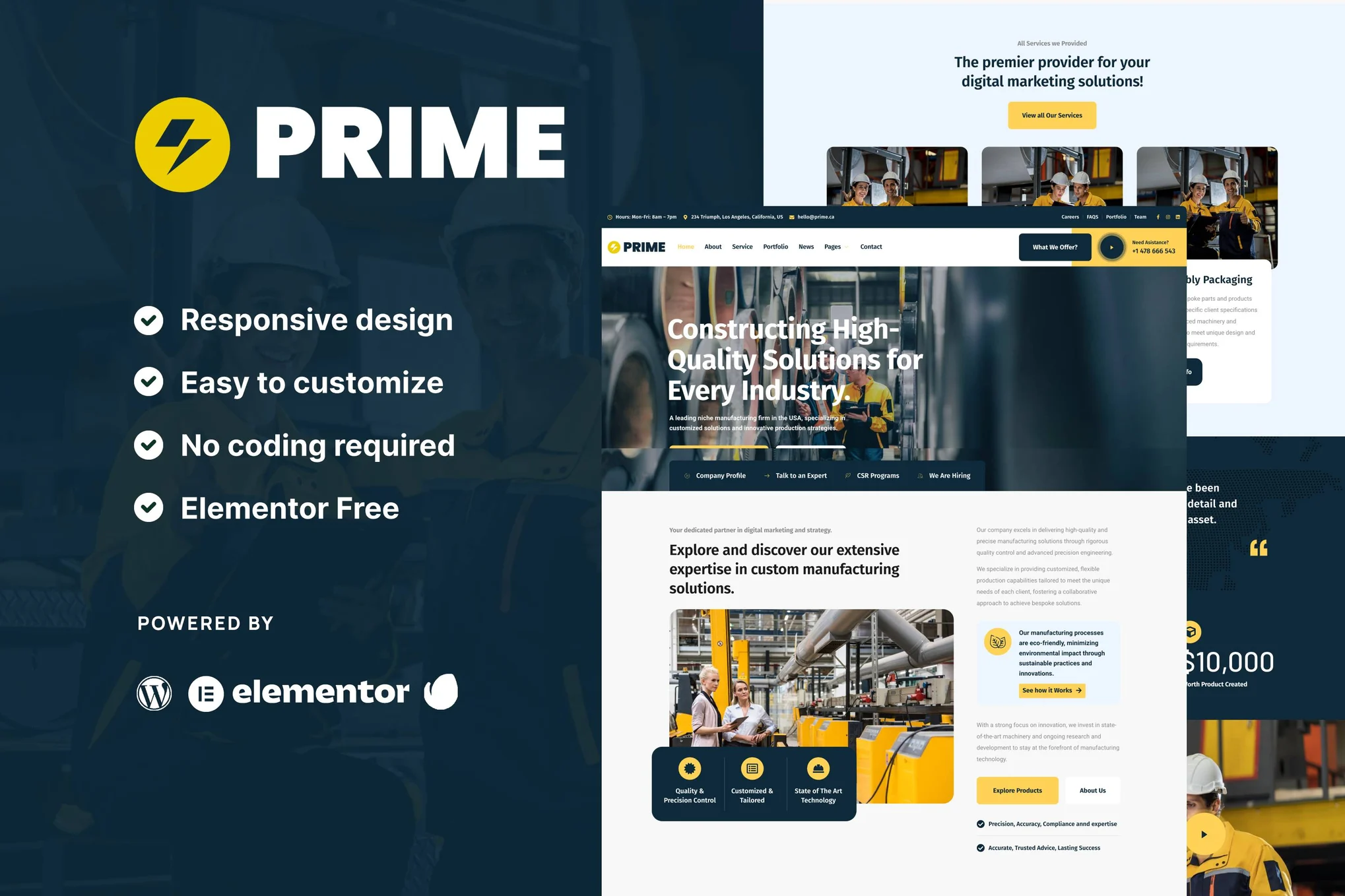 Prime - 工業・製造業 Elementor テンプレート - Photon Flux Network｜プロフェッショナルによるWordPress修理サービス、ワールドワイド、迅速対応