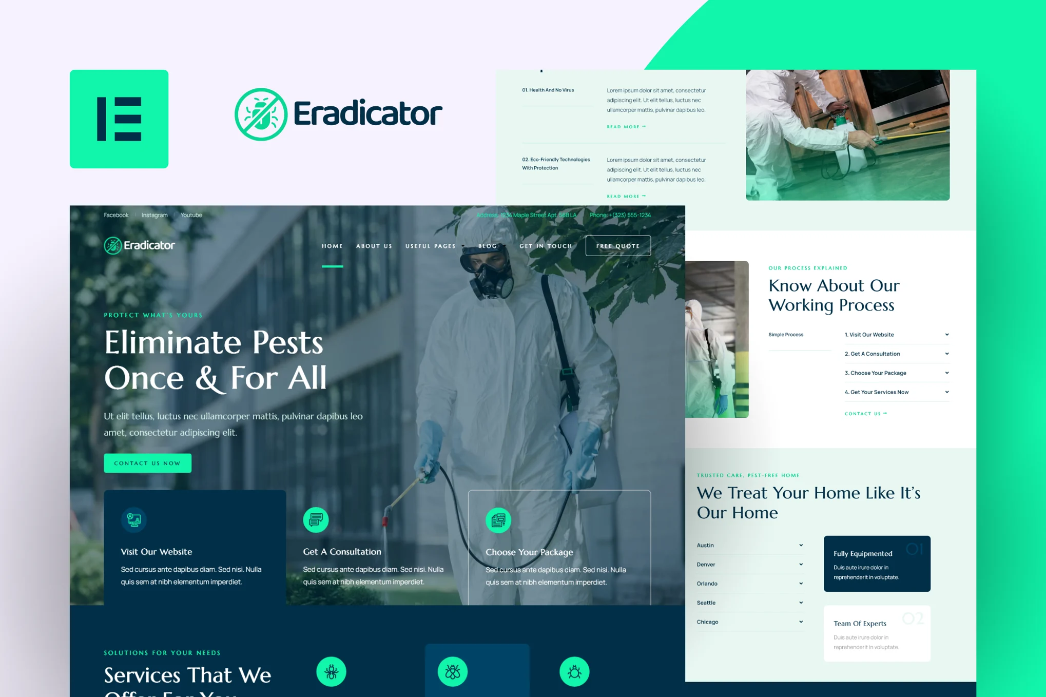 Eradicator - Pest Control Service Elementor Pro Template Kit - Photon Flux Network | Professional WordPress Repair Service, Worldwide, Fast Response