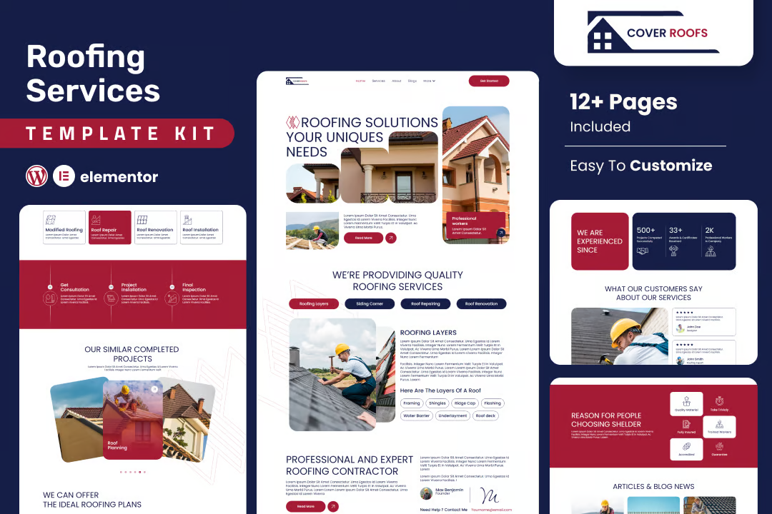 Coverroofs - Roofing Services Elementor Template Suite - Photon Flux Network | Professional WordPress Repair Service, Worldwide, Fast Response