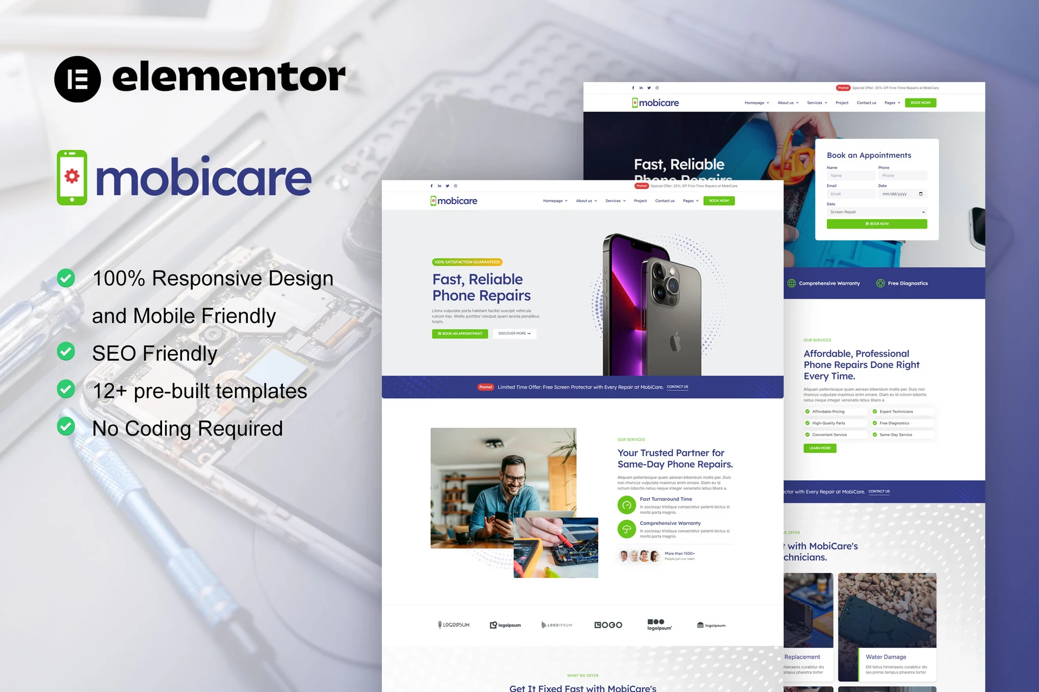 MobiCare – 手机与计算机维修 Elementor Pro 模板套件-光子波动网 | 专业WordPress修复服务，全球范围，快速响应