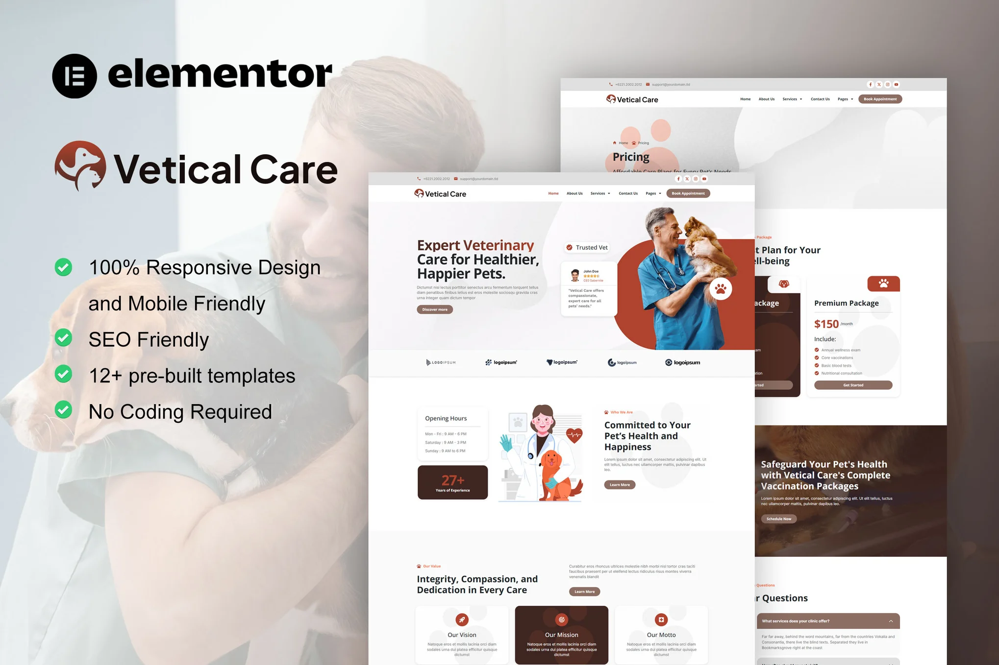 VeticalCare – 兽医与宠物护理 Elementor Pro 模板套件-光子波动网 | 专业WordPress修复服务，全球范围，快速响应