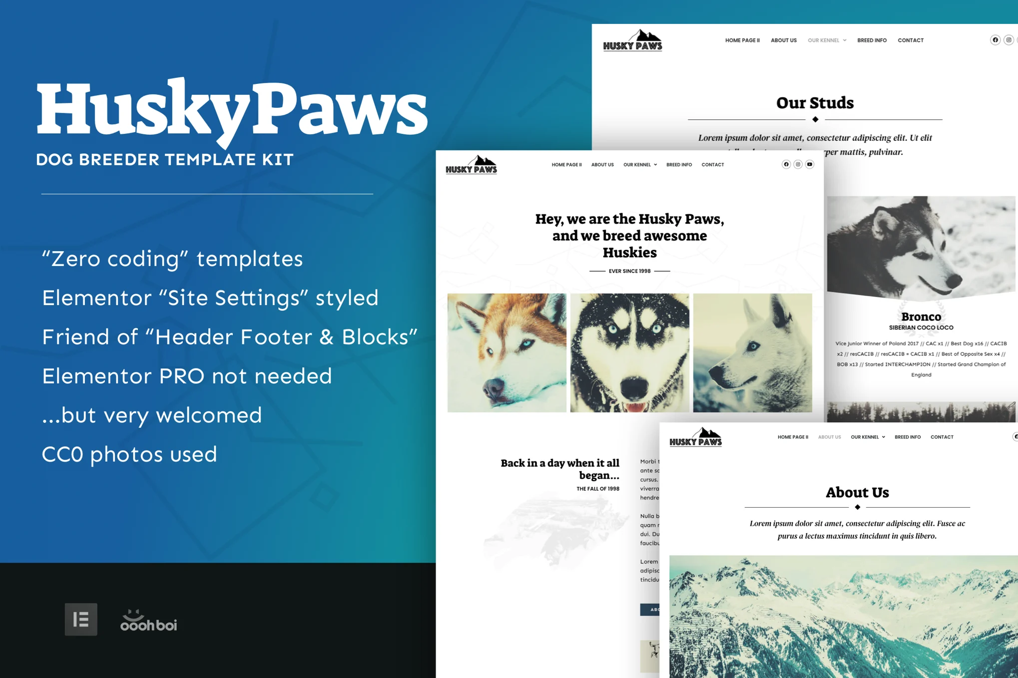 HuskyPaws – 犬类繁育 Elementor 模板套件-光子波动网 | 专业WordPress修复服务，全球范围，快速响应